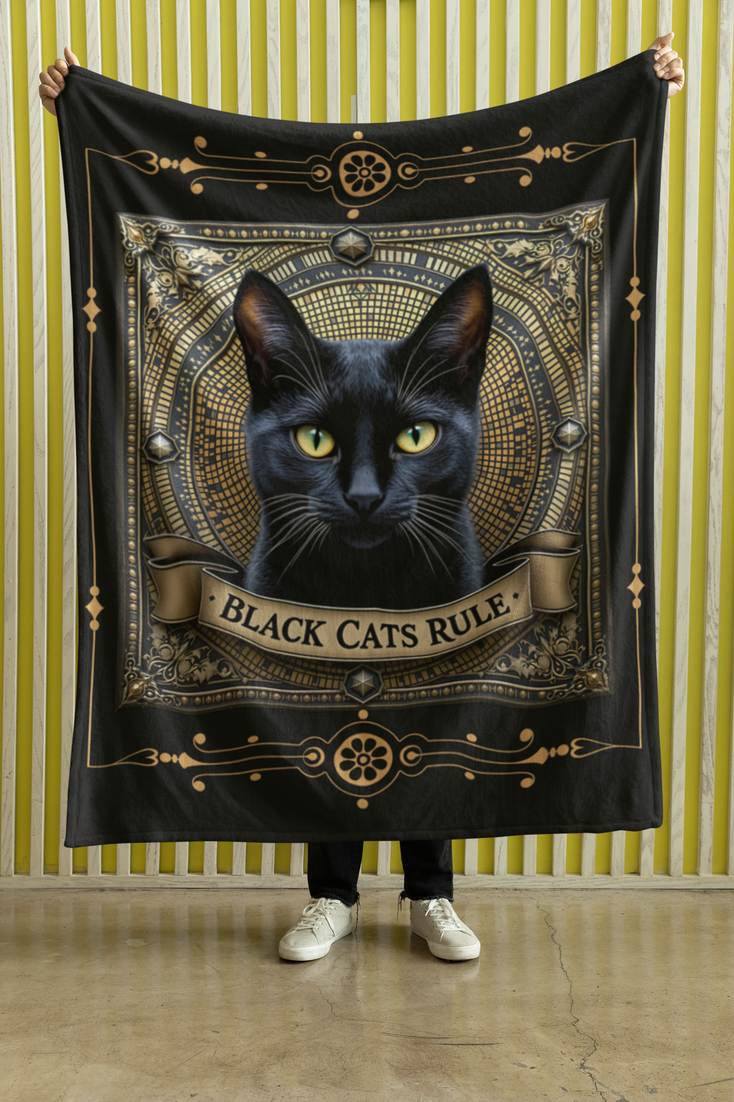 Black Cats Rule — Gold Frame Throw Blanket