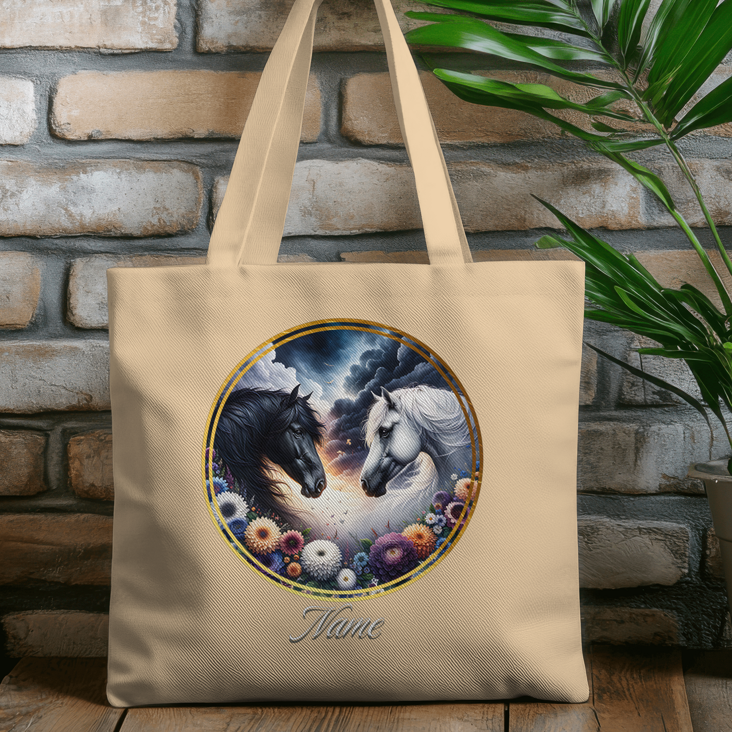 Personalized Black & White Horses Eco Tote Bag