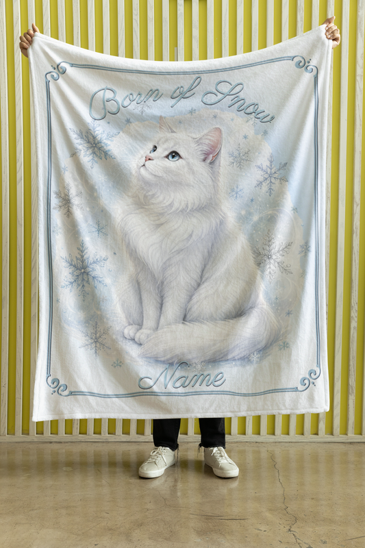 Personalized Born of Snow White Cat Throw Blanket