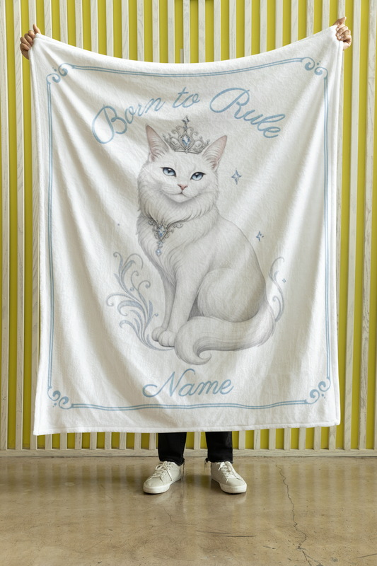 Personalized Born to Rule White Cat Throw Blanket