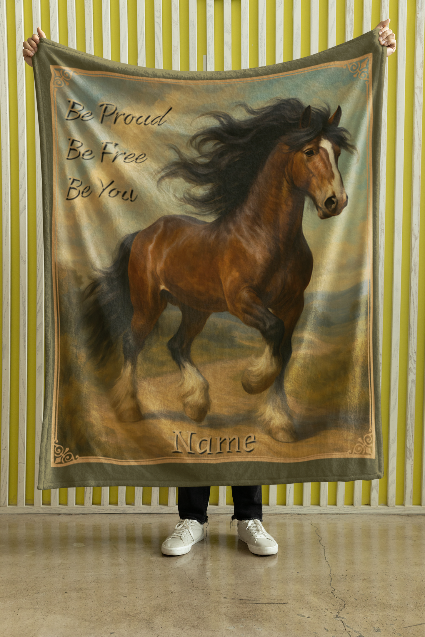 Personalized Clydesdale "Be Proud, Be Free, Be You" Throw Blanket - 50"x60" Custom Name Blanket