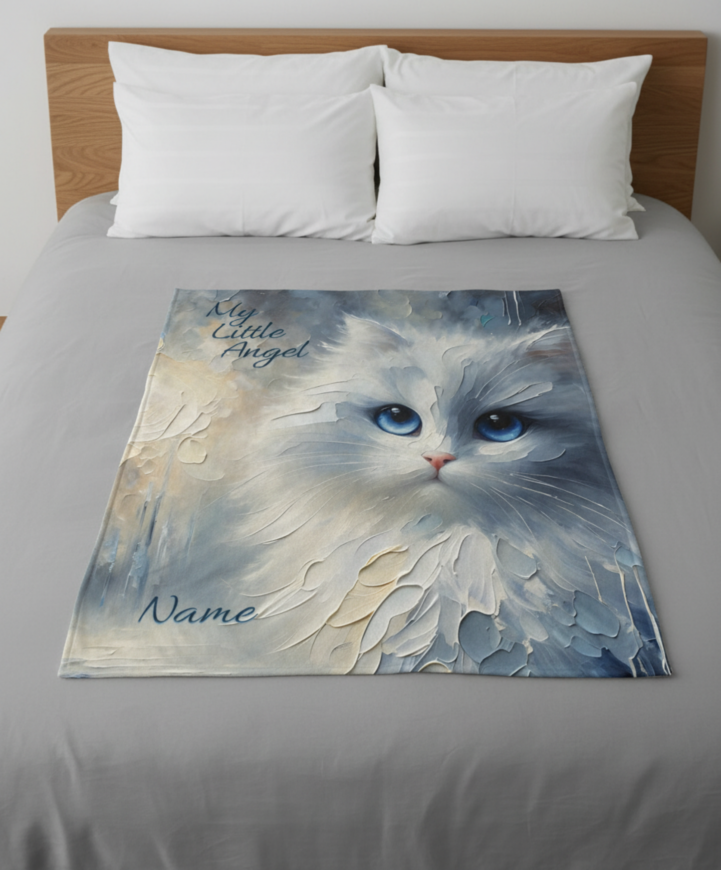Personalized My Little Angel White Cat Throw Blanket — Custom Name Gift