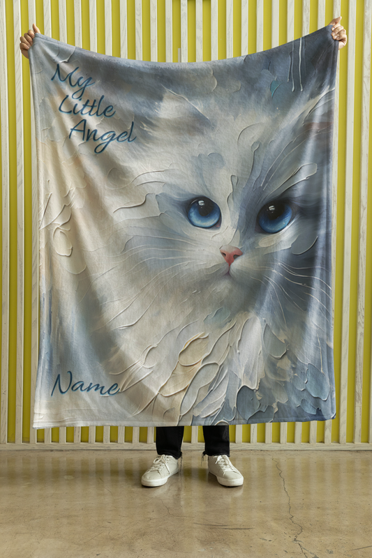 Personalized My Little Angel White Cat Throw Blanket — Custom Name Gift