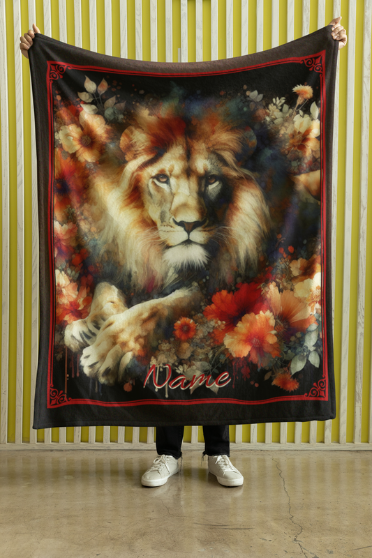 Personalized Floral Majesty Lion Throw Blanket