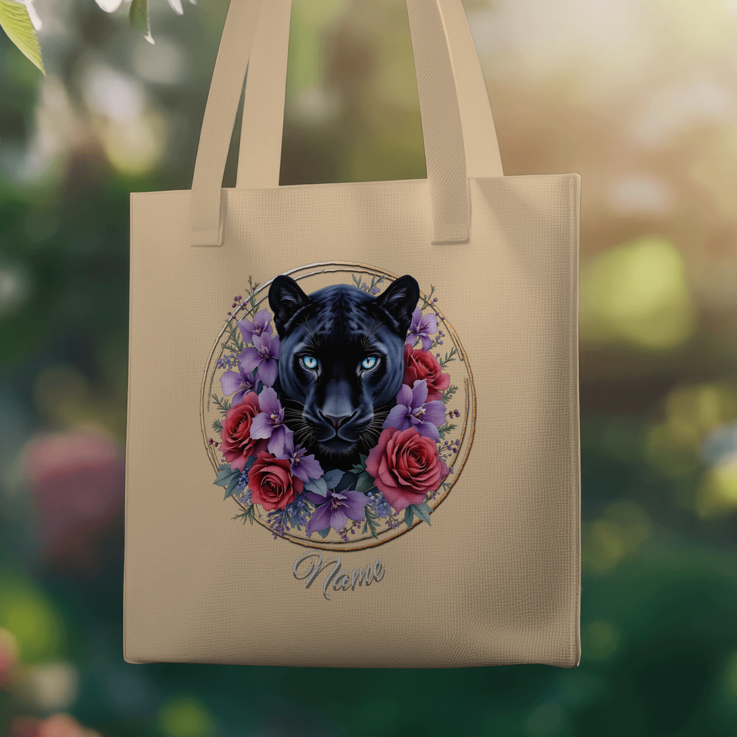 Personalized Panther with Roses Eco Tote Bag