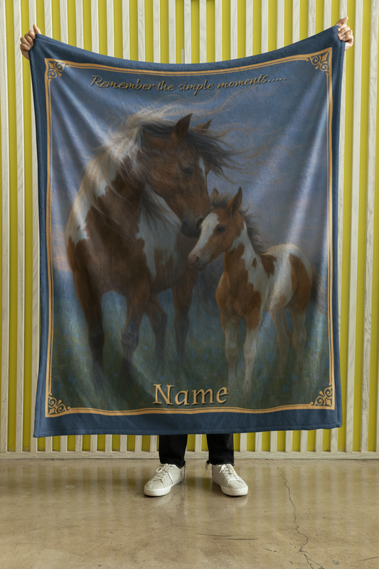 Personalized Pinto Mare and Colt Throw Blanket - 50"x60" Custom Name Blanket