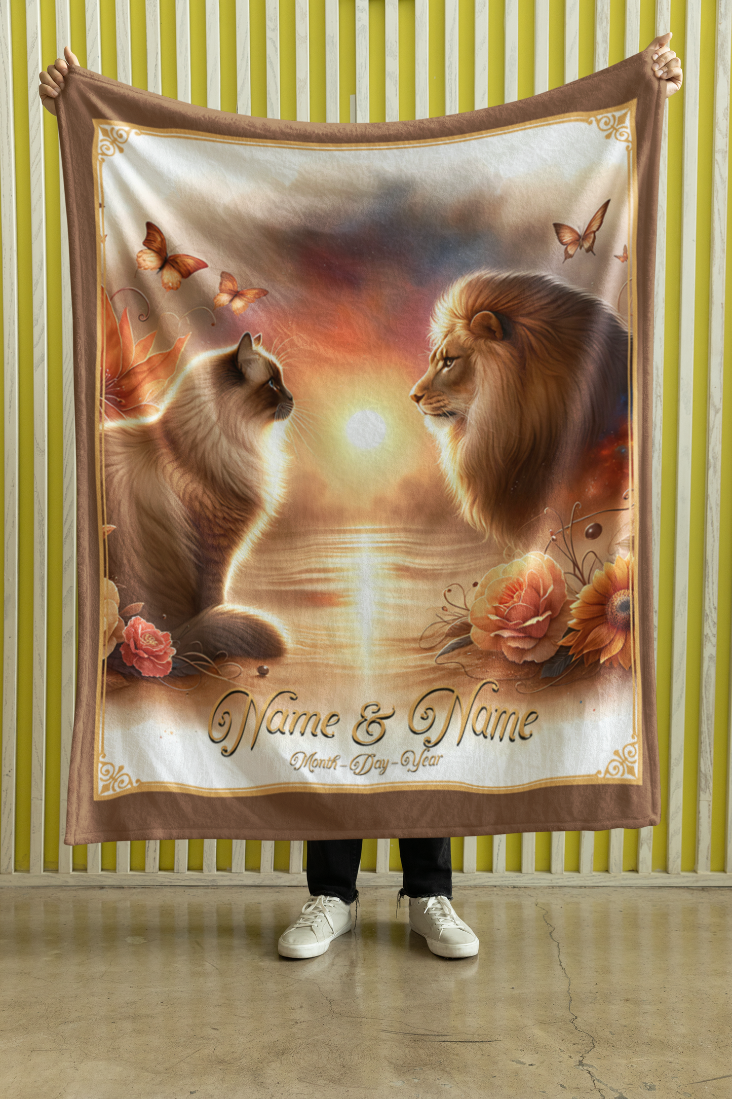 Personalized Ragdoll Cat & Lion Reflection Throw Blanket — Custom Name Gift