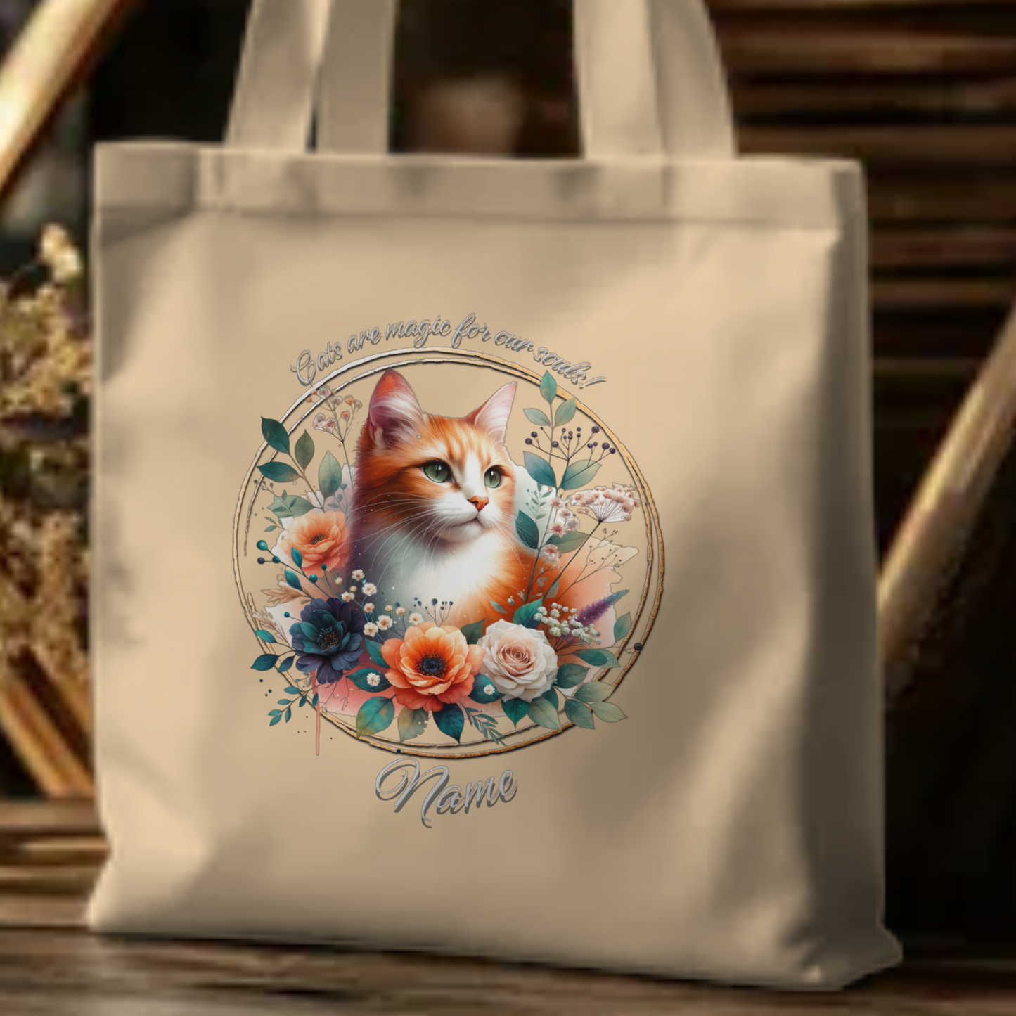 Personalized Soft White and Ginger Cat Eco Tote Bag
