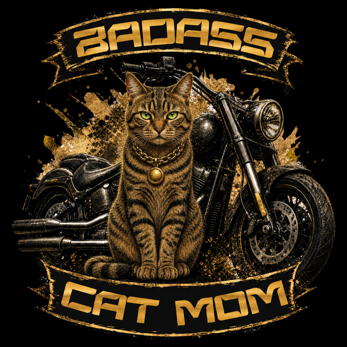 Brown Tabby Badass Cat Mom Biker Classic Tee