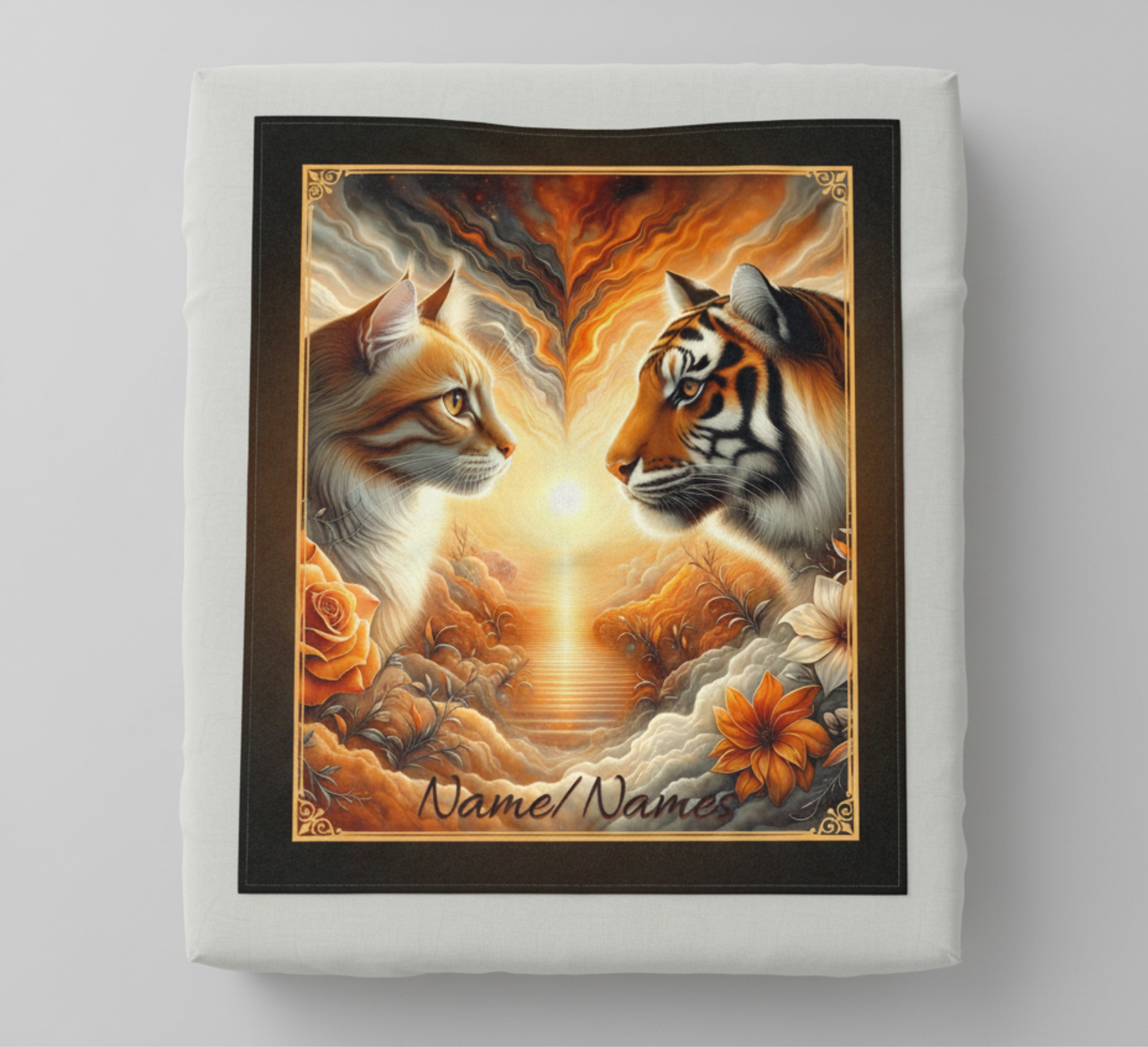 Personalized Tabby Cat & Tiger Couple Throw Blanket — Custom Name Gift