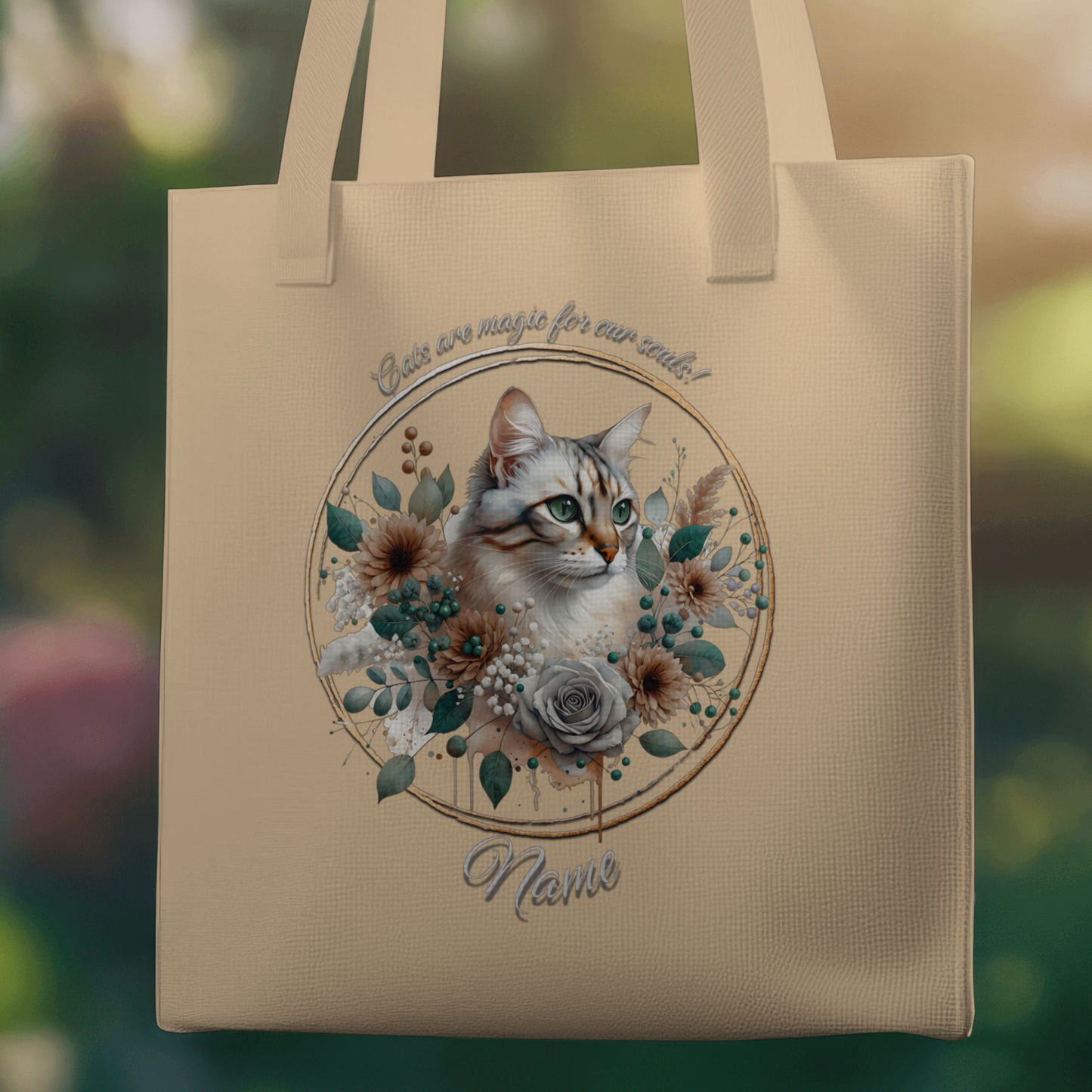 Personalized Tan and Grey Cat Eco Tote Bag