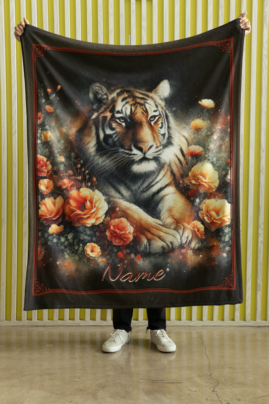 Personalized Autumn Blooms Tiger Throw Blanket