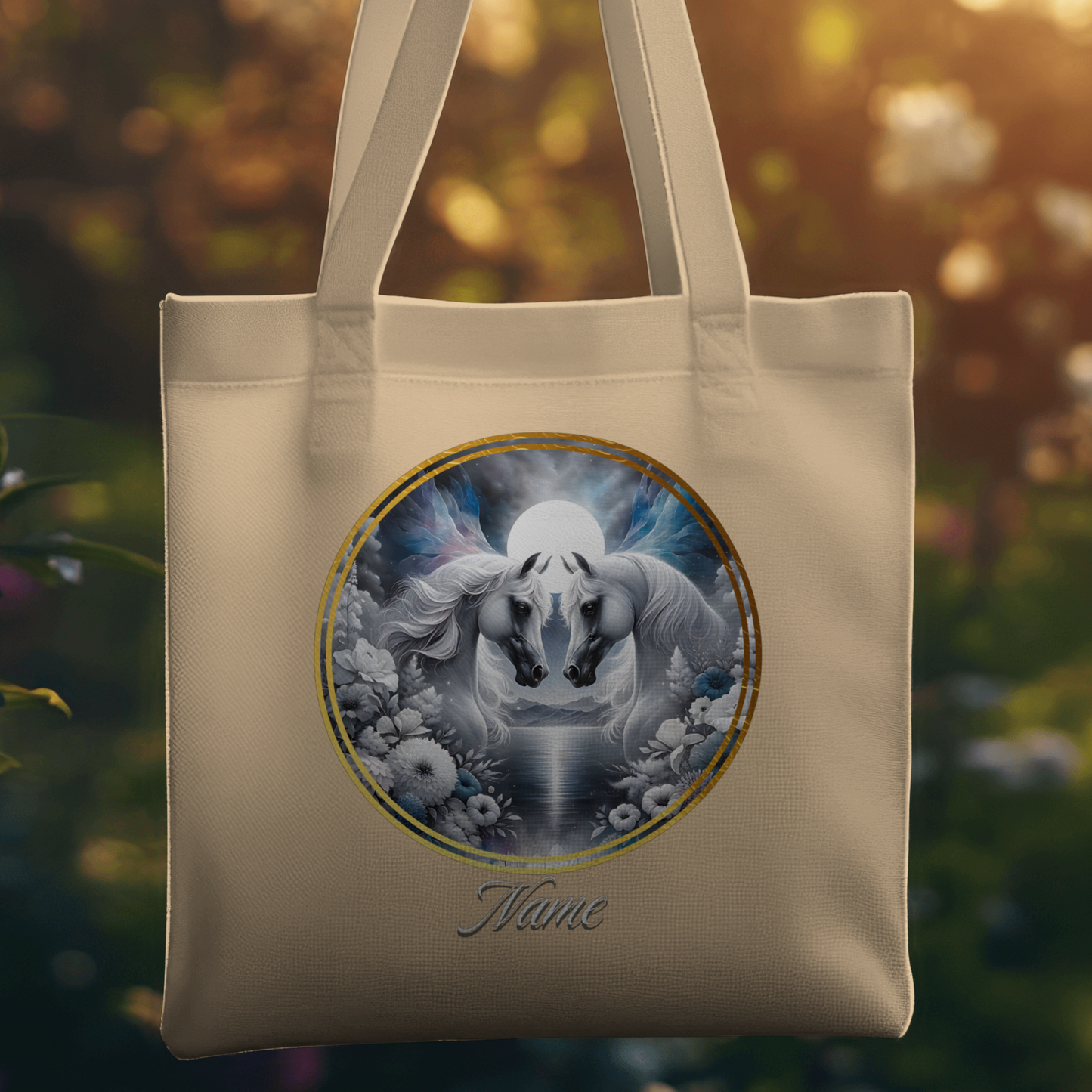 Personalized Two Arabian Horses Aurora Sky Eco Tote Bag