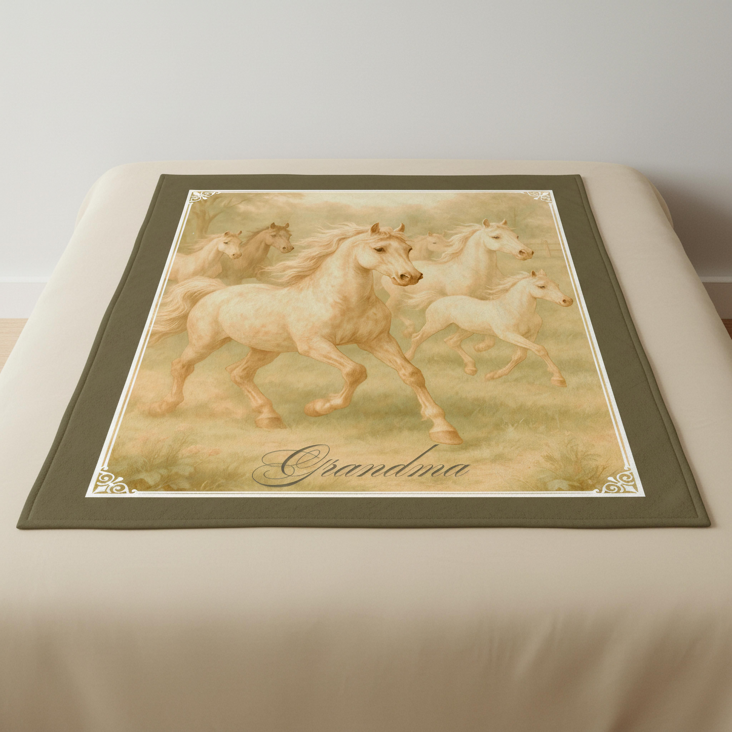 Personalized Vintage Style Horse Herd Throw Blanket - 50"x60" Custom Name Blanket