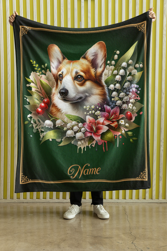Personalized Welsh Corgi with Flowers Throw Blanket - 50"x60" Custom Name Blanket