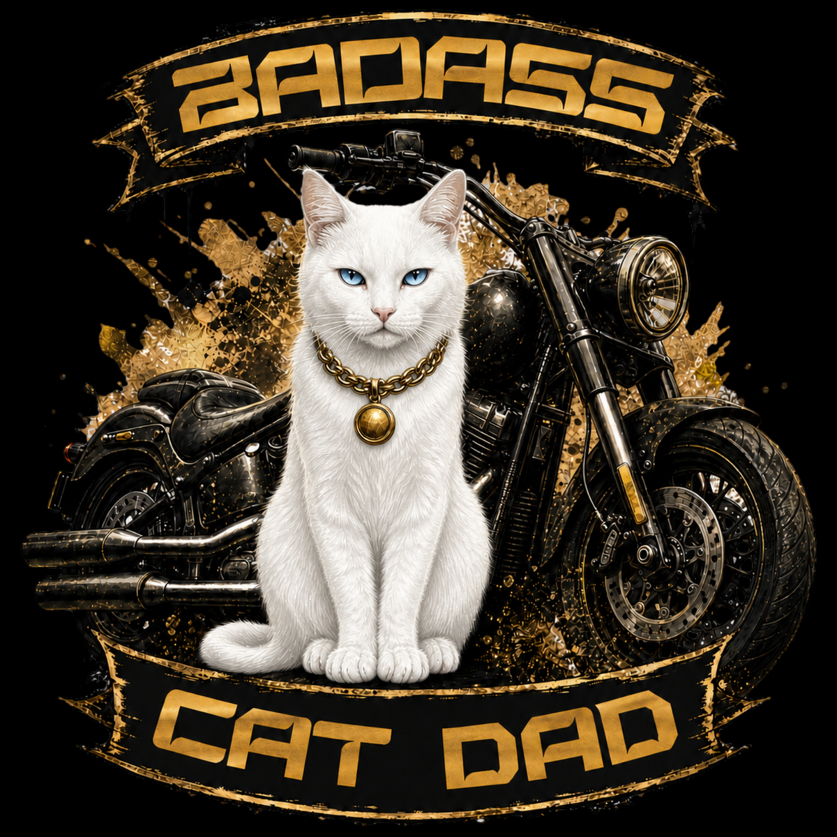 White Cat Badass Cat Dad Biker Classic Tee