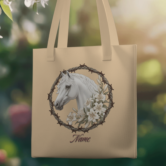 Personalized White Horse in Rope & Barbwire Wreath Eco Tote Bag