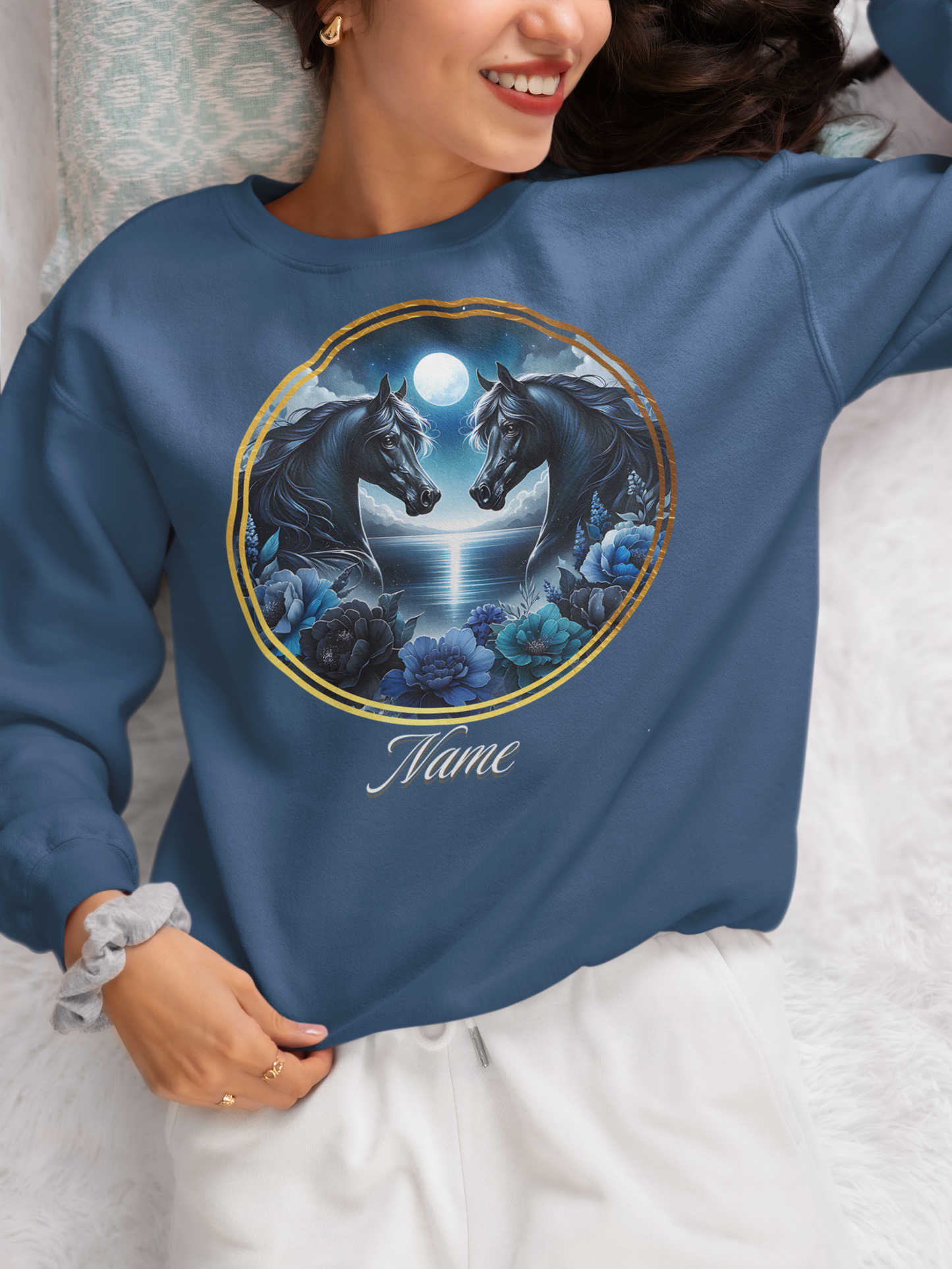 Two Black Horses Moonlight Sky Personalized Sweatshirt