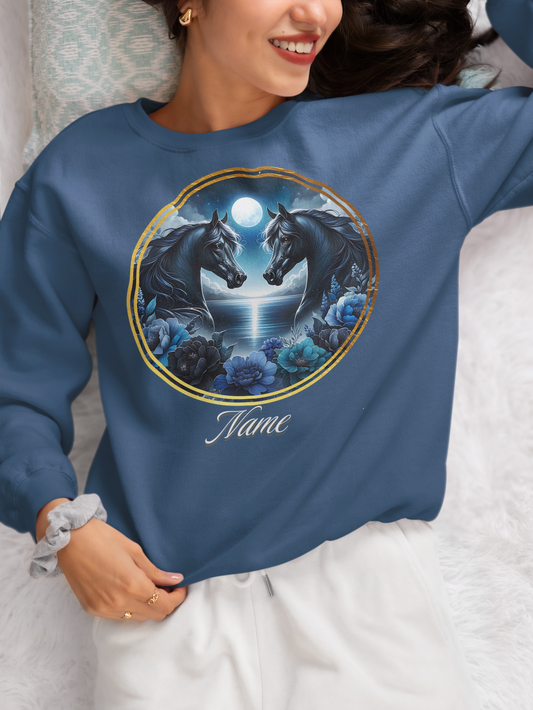 Two Black Horses Moonlight Sky Personalized Sweatshirt