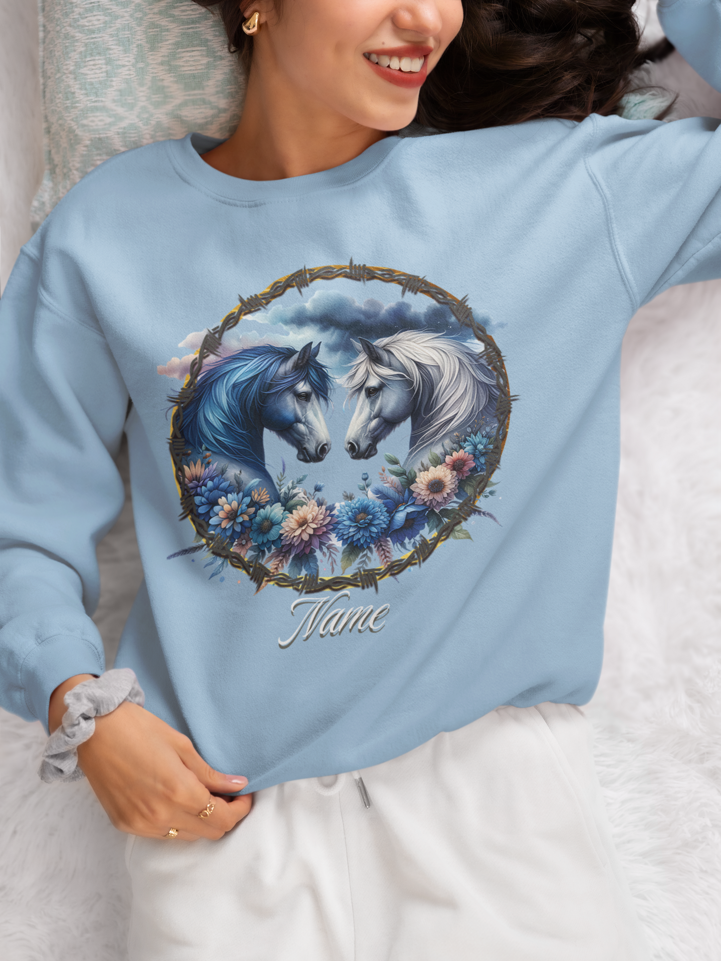 Blue Black & Grey White Horses Personalized Sweatshirt