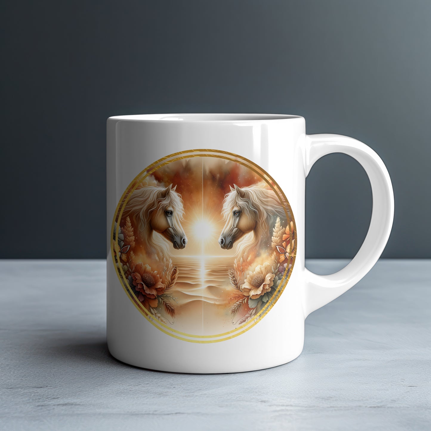Two Palominos Sunrise Personalized White Glossy Mug