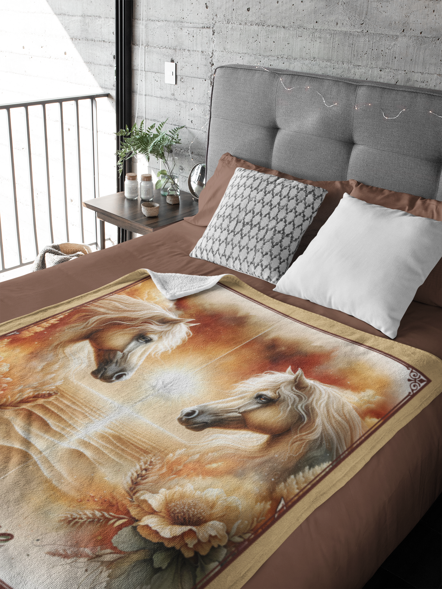 Personalized Two Palomino Horses Sunrise Couples Throw Blanket - 50"x60" Custom Name Blanket