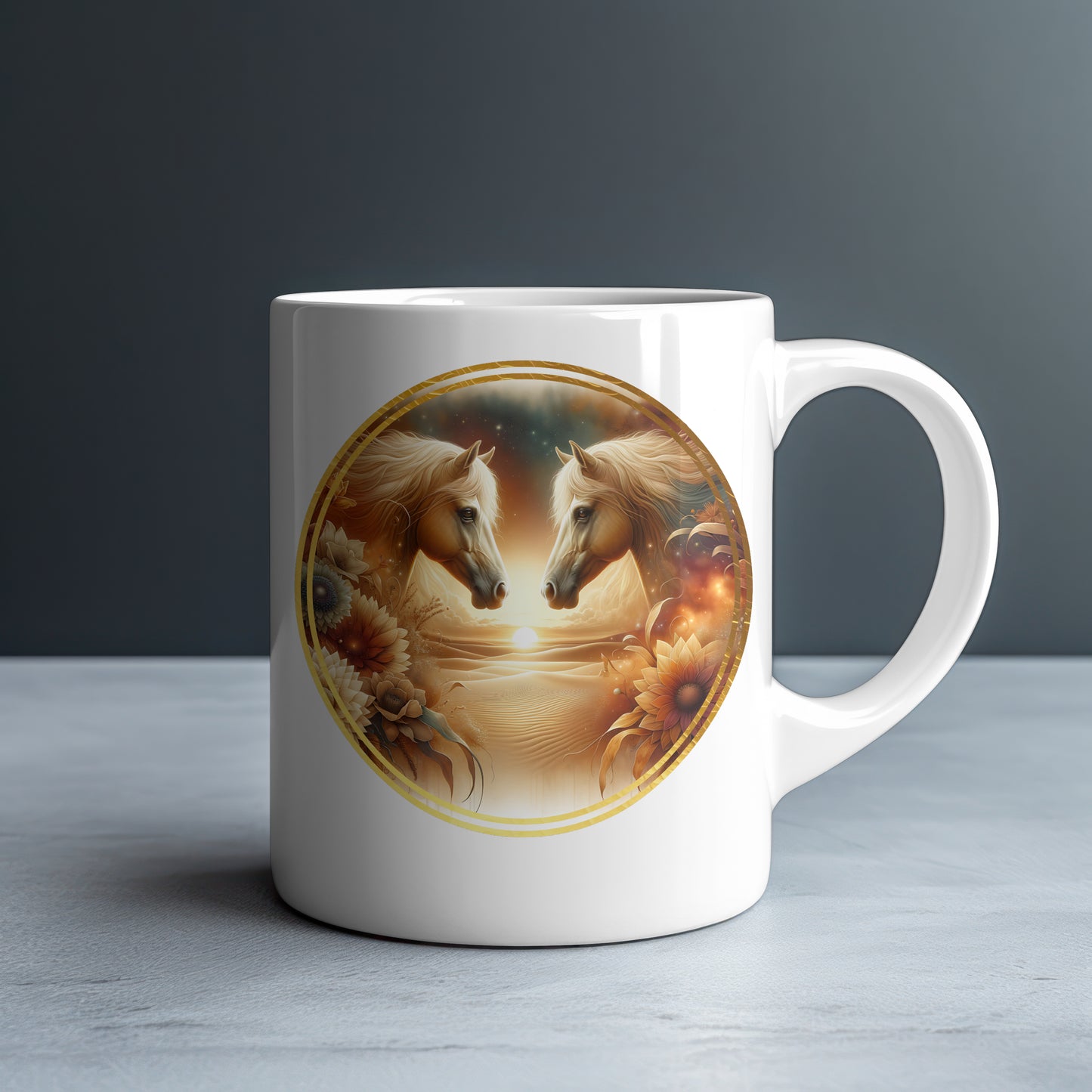 Two Palomino Horses Sunset Personalized White Glossy Mug