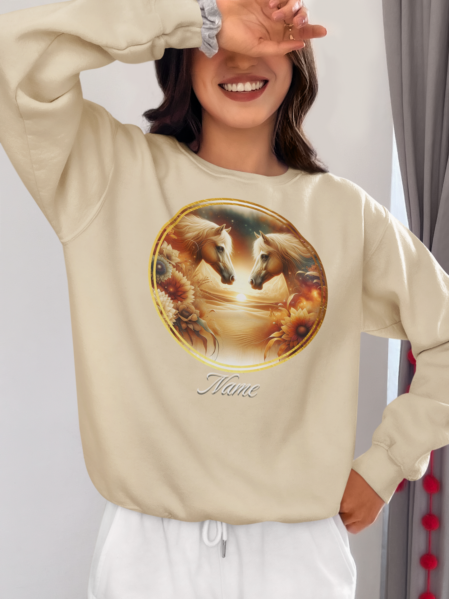 Two Palomino Horses Sunset Personalized Sweatshirt