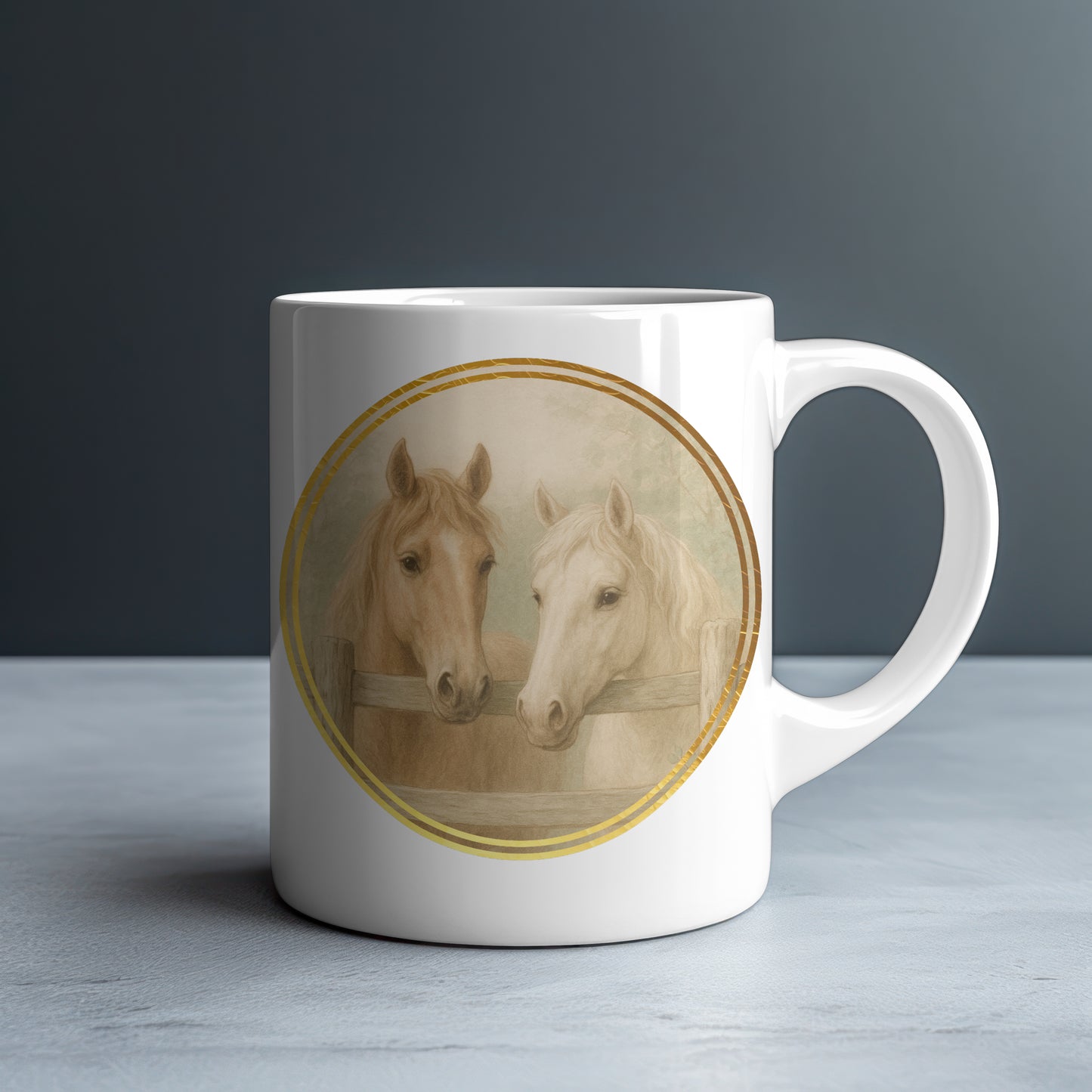 Vintage Style Two Horses Personalized White Glossy Mug