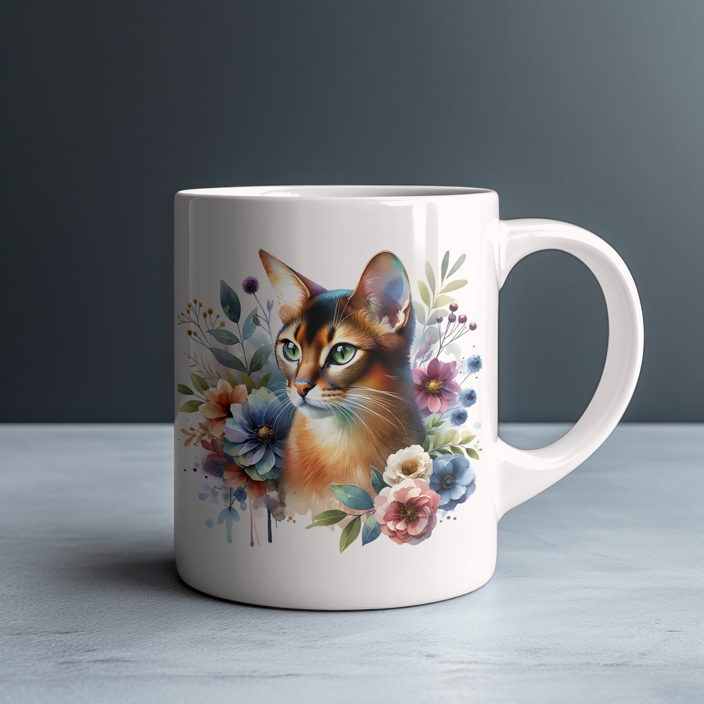 Personalized Abyssinian Cat with Blue and Pink Cosmos Mug — Custom Name Gift
