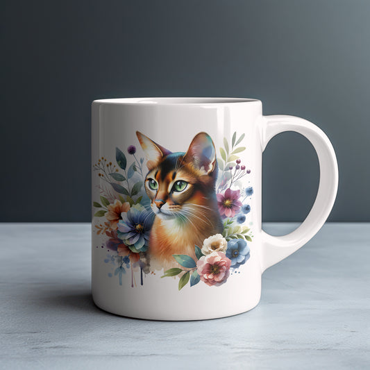 Personalized Abyssinian Cat with Blue and Pink Cosmos Mug — Custom Name Gift
