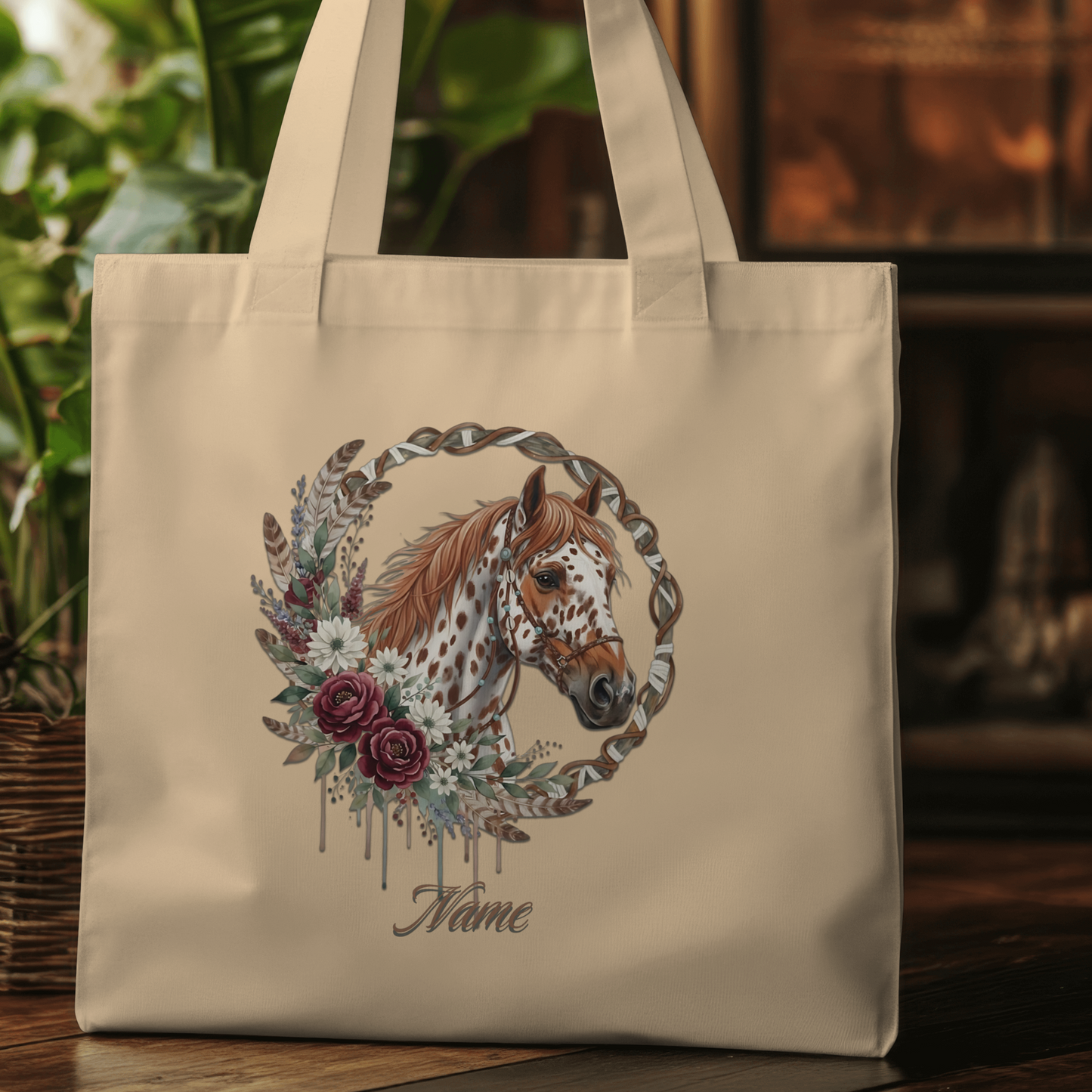 Personalized Brown Spotted Appaloosa in Rope Wreath Eco Tote Bag