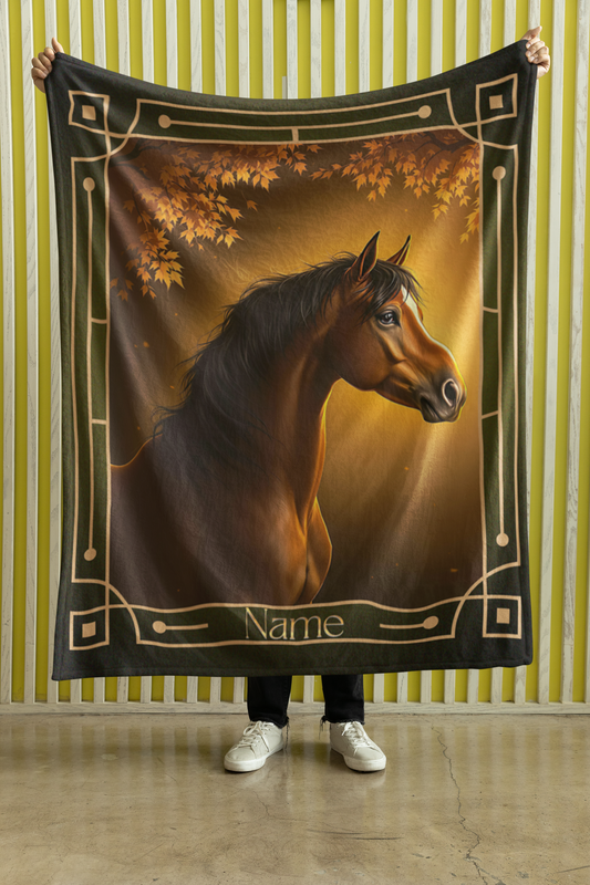 Personalized Autumn Bay Horse Throw Blanket - 50"x60" Custom Name Blanket