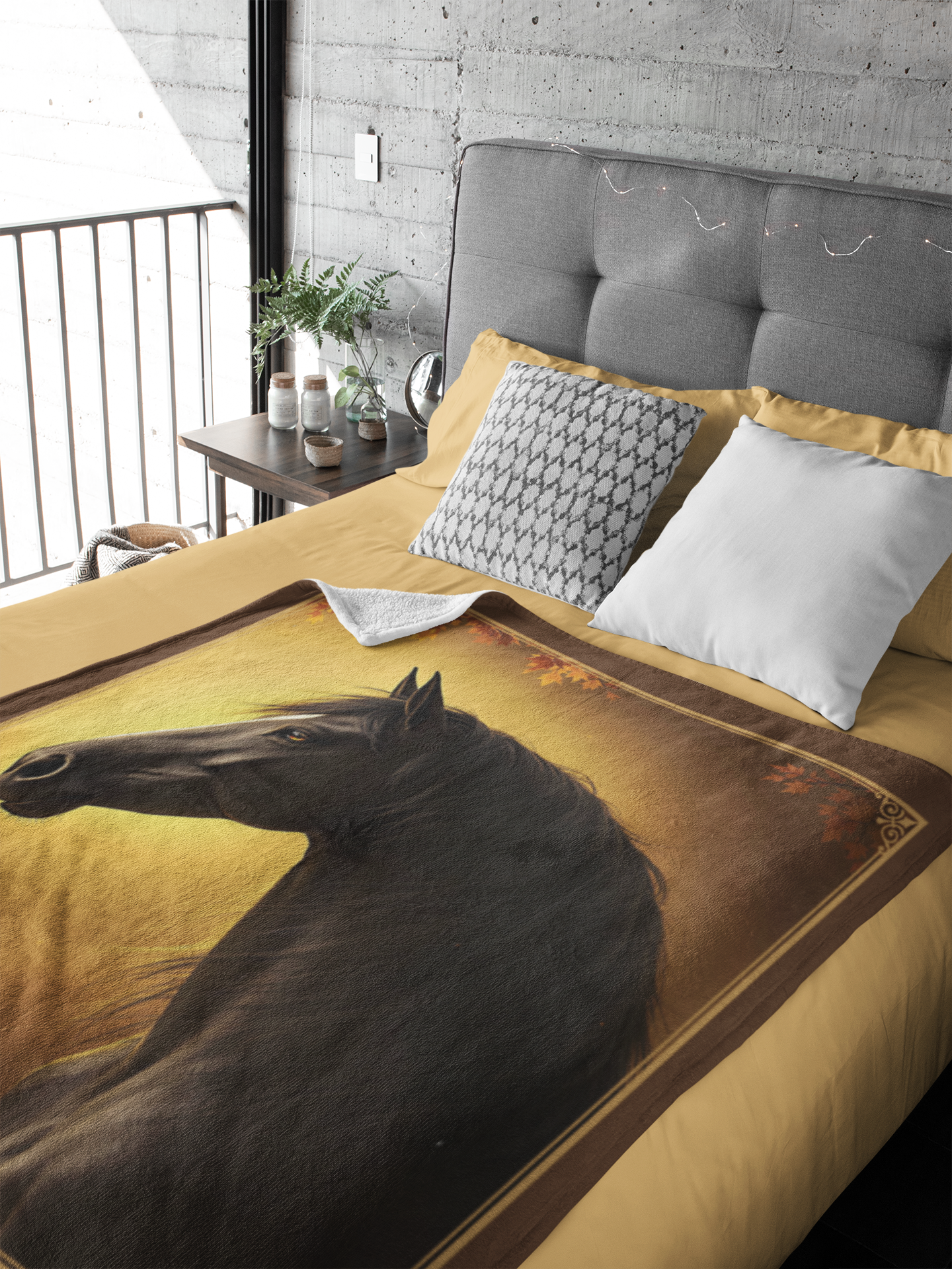 Personalized Black Horse Autumn Leaves Throw Blanket - 50"x60" Custom Name Blanket