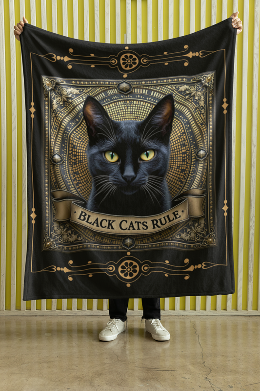 Black Cats Rule — Gold Frame Throw Blanket