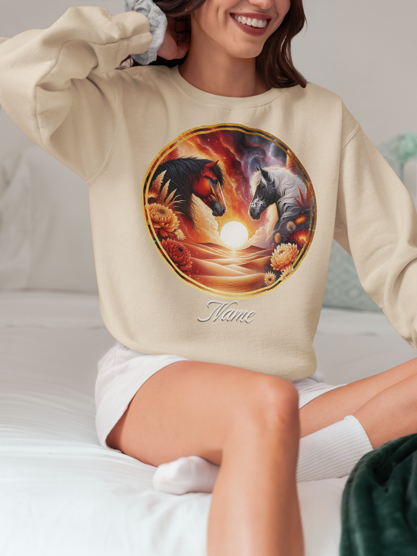 Bay Horse with Dappled Grey Horse Personalized Sweatshirt