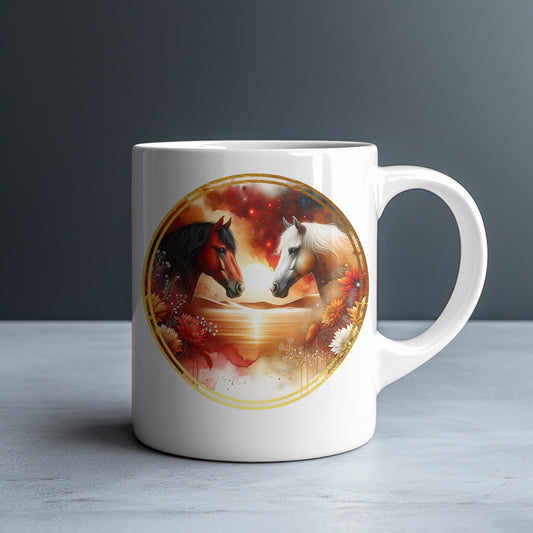 Bay and Palomino Horses Personalized White Glossy Mug
