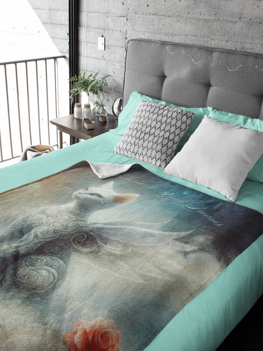 Personalized Fantasy Winged Cat Believe in Your Dreams Throw Blanket — Custom Name Gift