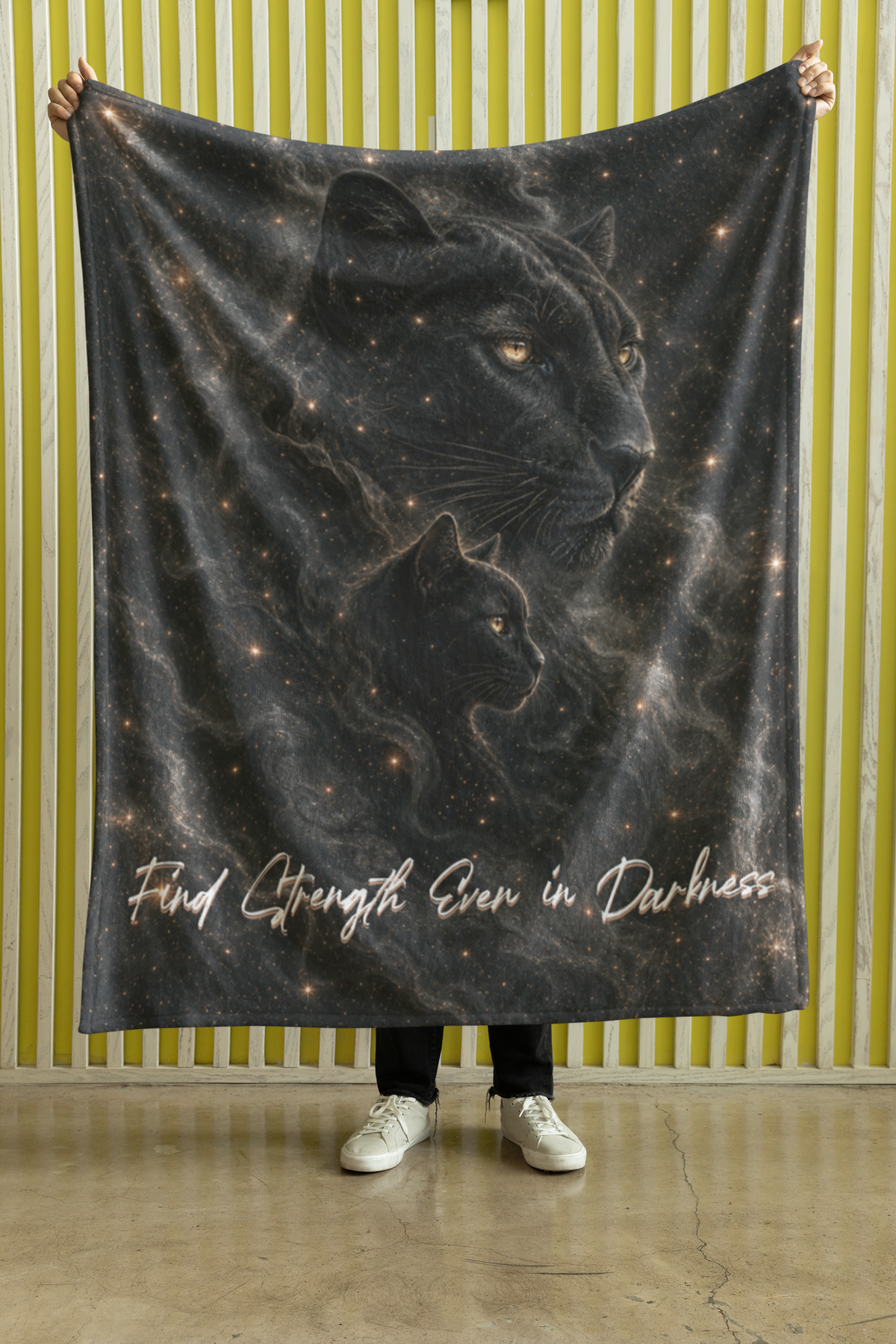 Find Strength Even in Darkness Black Cat & Panther Throw Blanket