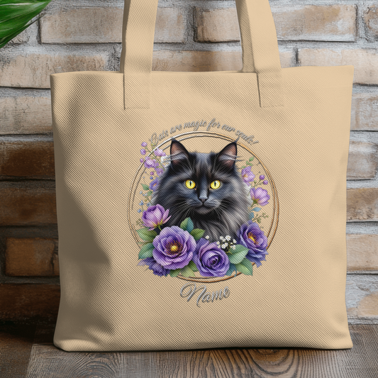 Personalized Black Cat with Purple Roses Eco Tote Bag