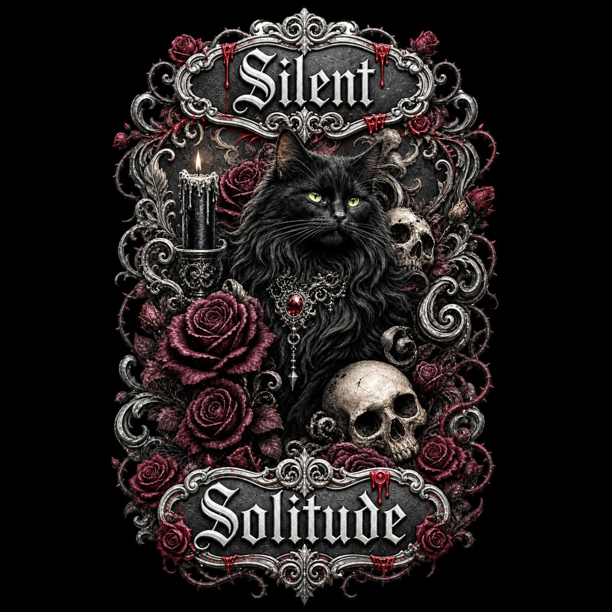 Black Cat Silent Solitude Gothic Classic Tee