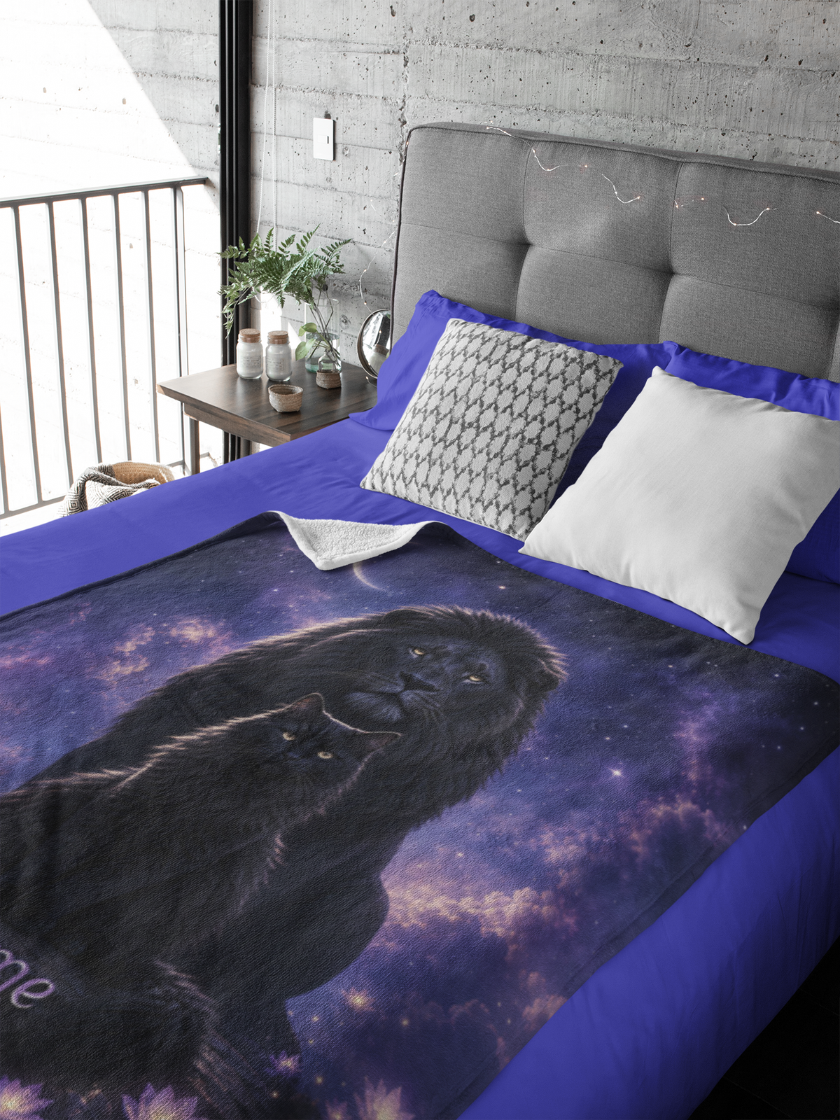 Personalized Black Cat with Guardian Lion Throw Blanket