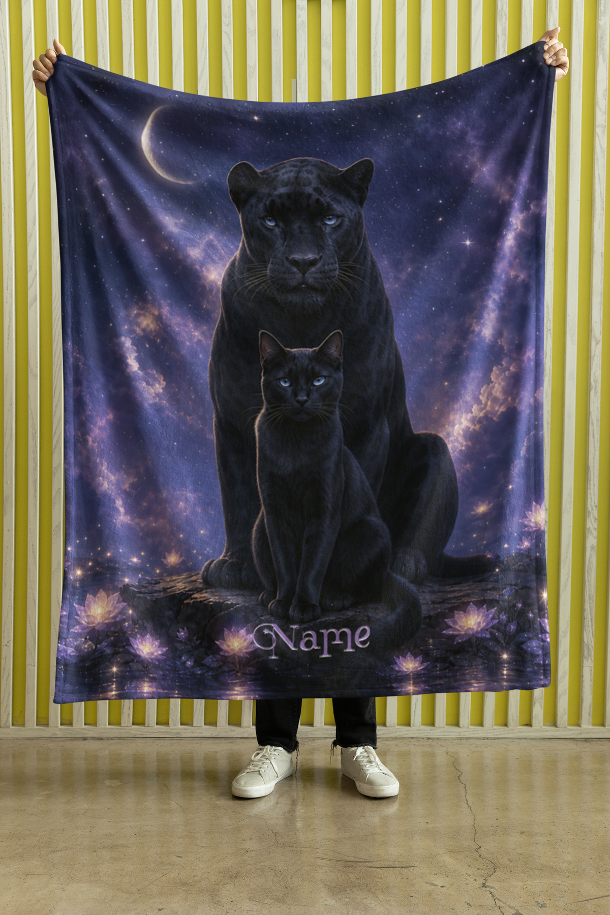 Personalized Black Cat with Guardian Panther Throw Blanket