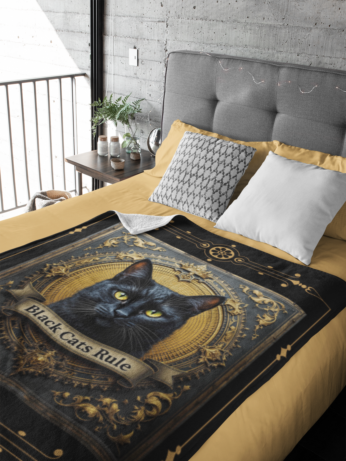 Black Cats Rule — Gold Medallion Throw Blanket