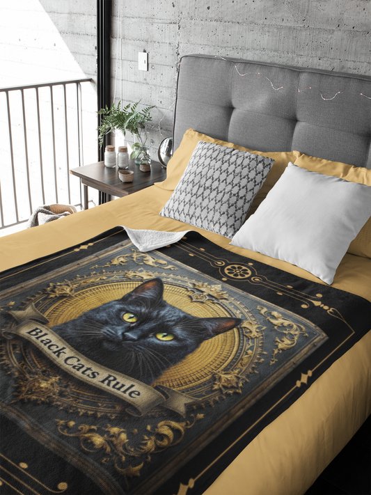 Black Cats Rule — Gold Medallion Throw Blanket