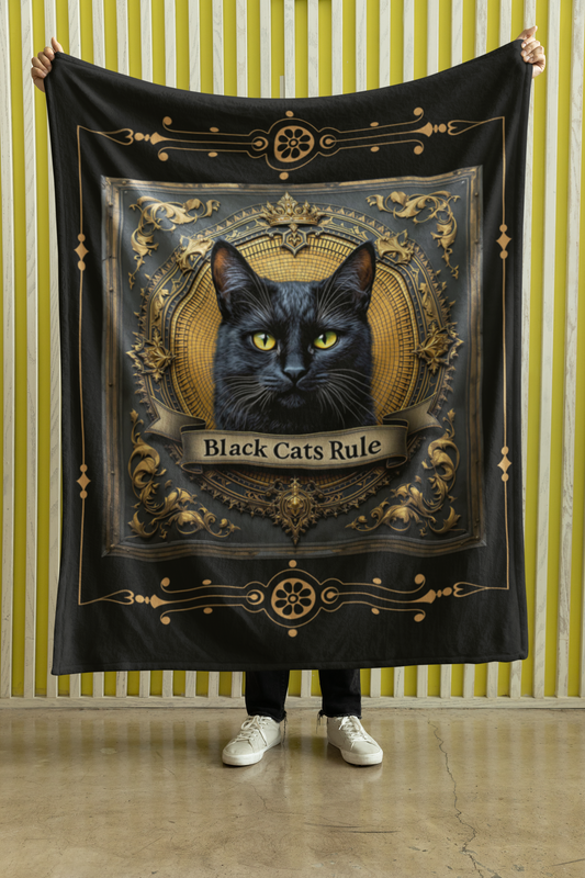 Black Cats Rule — Gold Medallion Throw Blanket