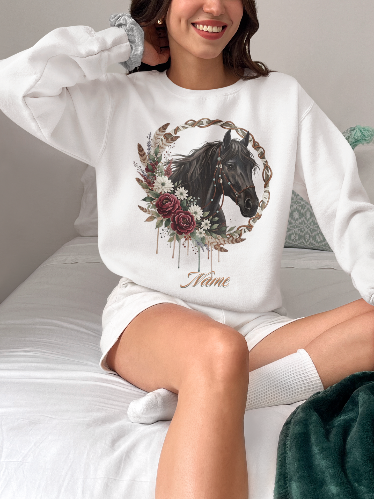 Black Horse in Rope Wreath Personalized Sweatshirt
