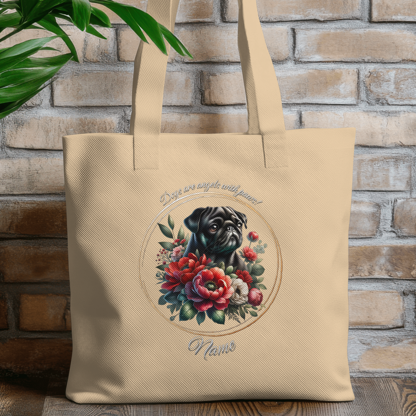 Personalized Black Pug Eco Tote Bag