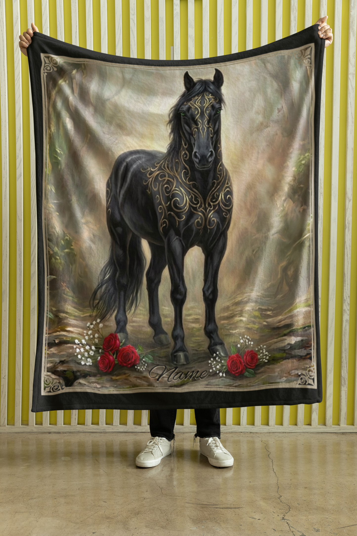 Personalized Black Tribal Horse 50"x60" Throw Blanket