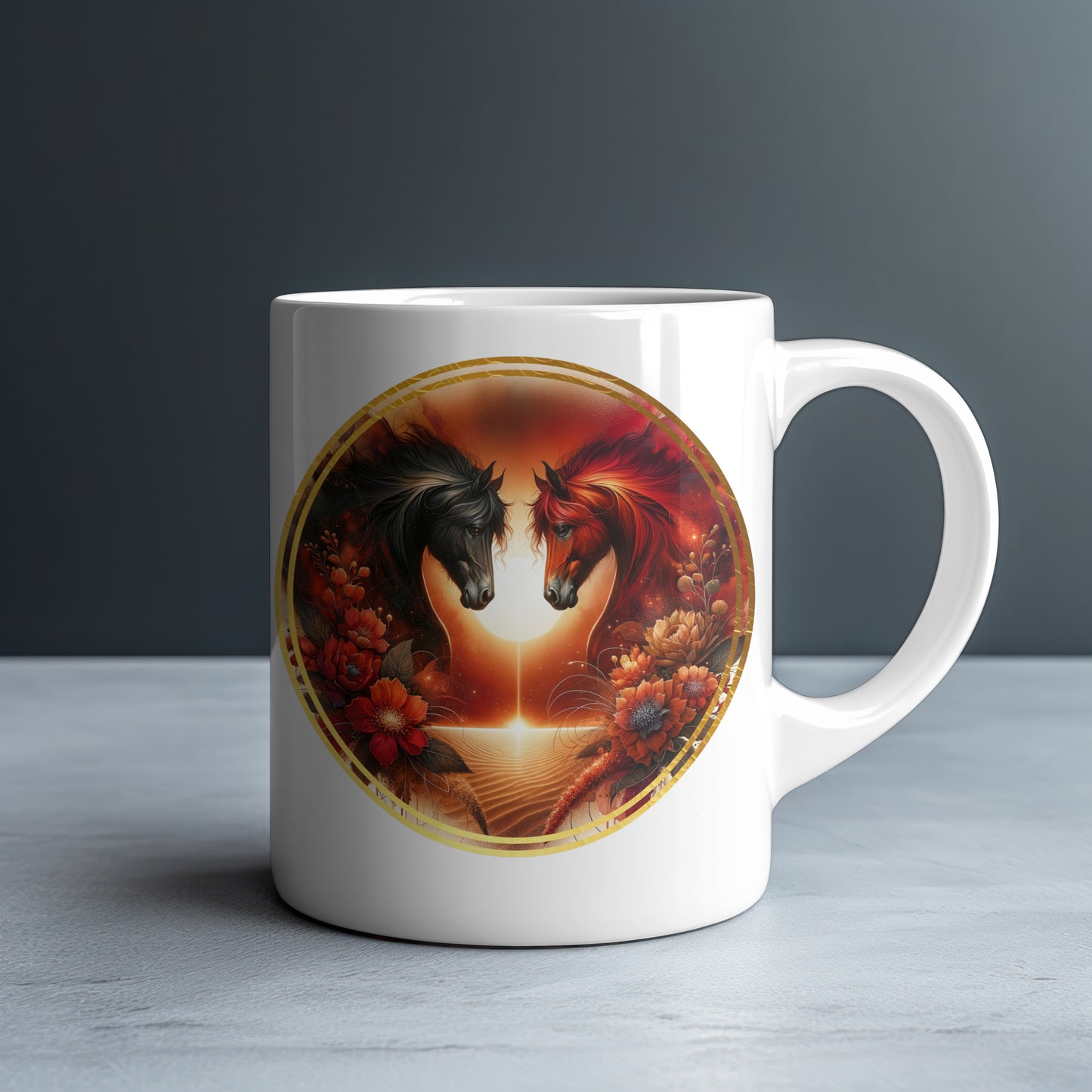 Black and Red Horses Personalized White Glossy Mug